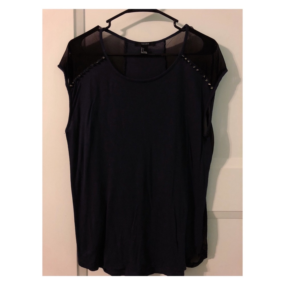 Dark blue and black sheer top